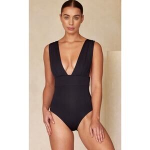 Monday Swimwear Black Deep V One-Piece Swimsuit